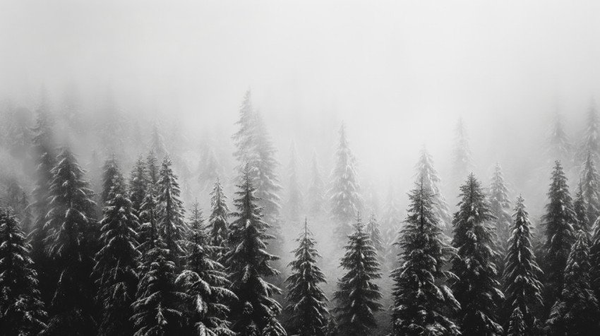 Treetops in winter foggy nature free photo