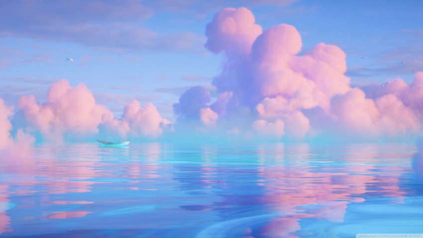 Boat blue sea pink clouds wallpaper 1366x768