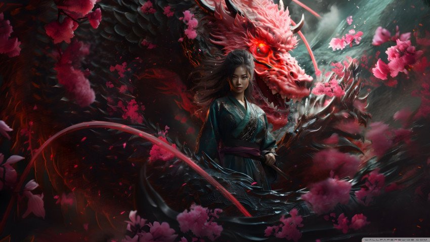 Dragon girl digital art wallpaper 1366x768