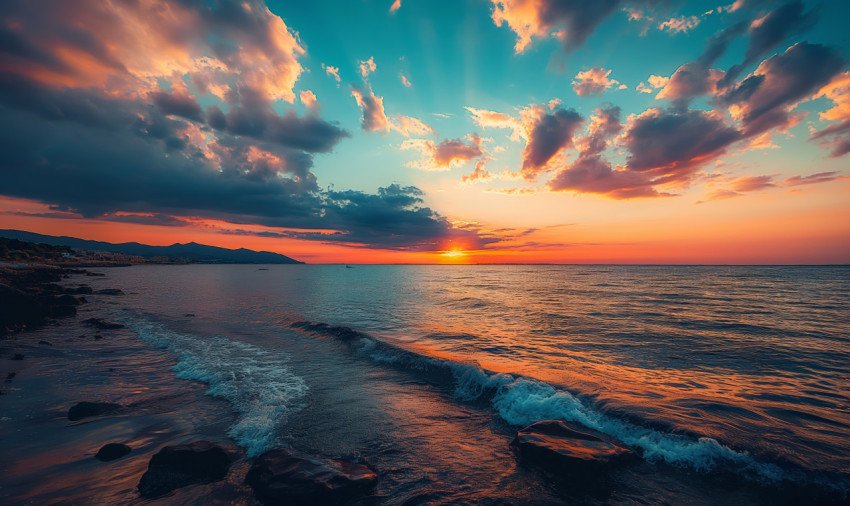 Stunning sunset over the sea free photo