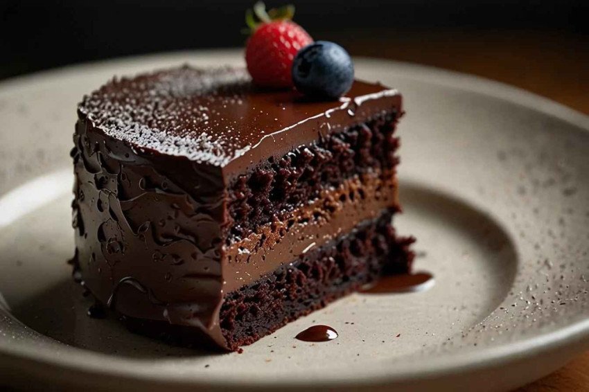 A Delicious Chocolate Cake on a plate