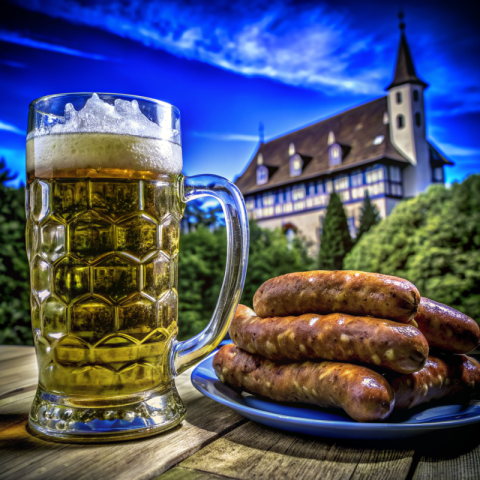 German juicy sausages and big beer