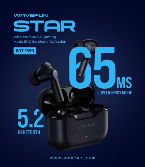 Wavefun earbuds Social Media Design PSD Editable