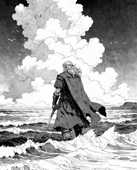 Manga cover a Viking warrior by the Iceland coast look