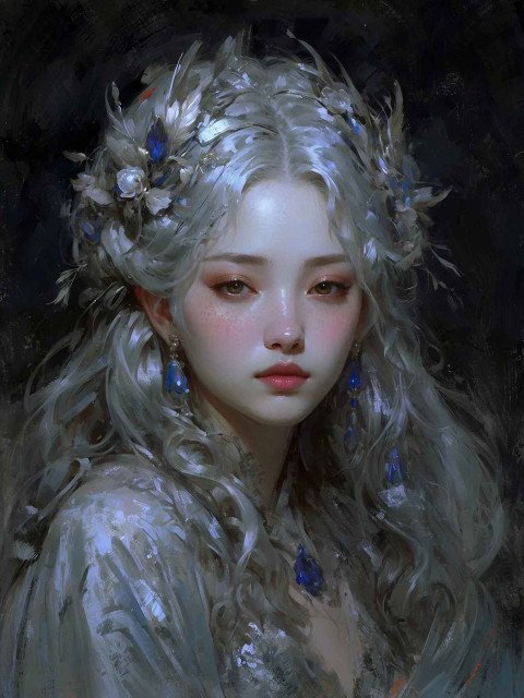 Fantasy portrait of a goddess of sleep silver hair