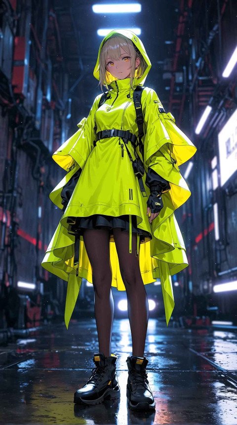 A girl fashionable neon coloured futuristic rococo tech